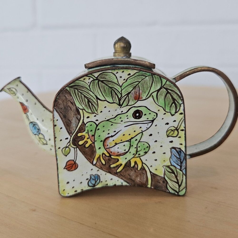 Vintage Empress Arts Enameled Brass Mini Teapot